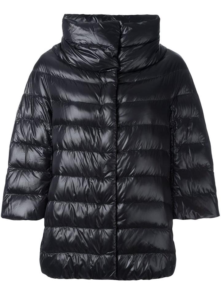 Herno Three-quarter Sleeve Puffer Jacket, Women's, Size: 46, Black, Feather Down/polyamide/cotton