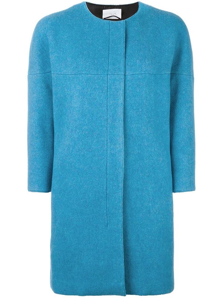 Akris Punto Zipped Boxy Coat, Women's, Size: 42, Blue, Polyamide/polyester/polyurethane/wool