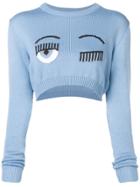 Chiara Ferragni Cropped Winking Sweater - Blue