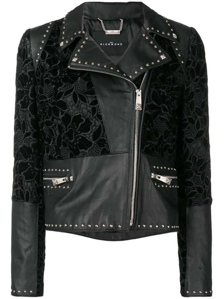 John Richmond Floral Pattern Biker Jacket - Black