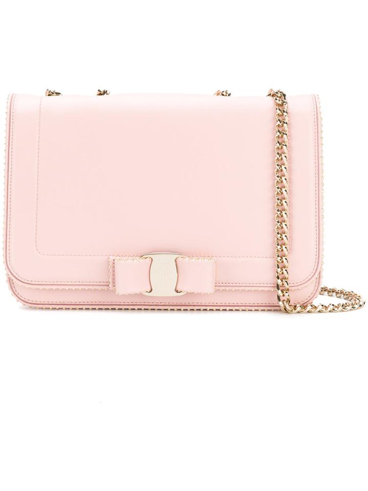 Salvatore Ferragamo Bow Embellished Shoulder Bag - Pink & Purple