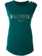 Balmain Logo T-shirt, Women's, Size: 40, Green, Cotton