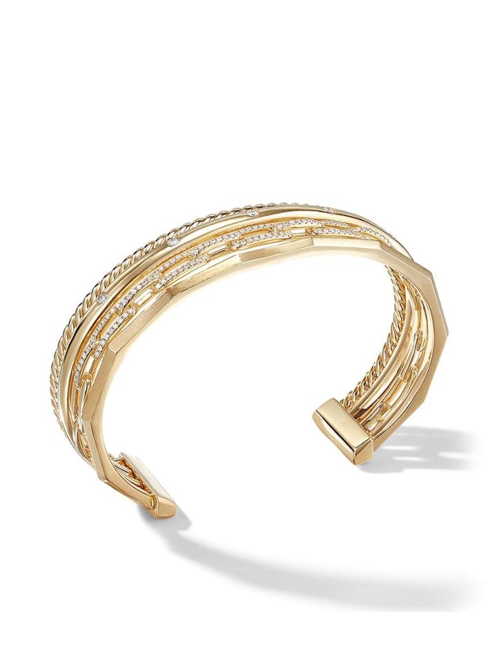 David Yurman 18kt Yellow Gold Medium Stax Diamond Cuff - 88adi
