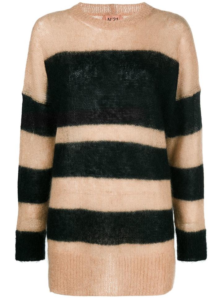 No21 Striped Longline Sweater - Brown