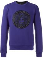Versace Medusa Leather Detail Sweatshirt - Blue