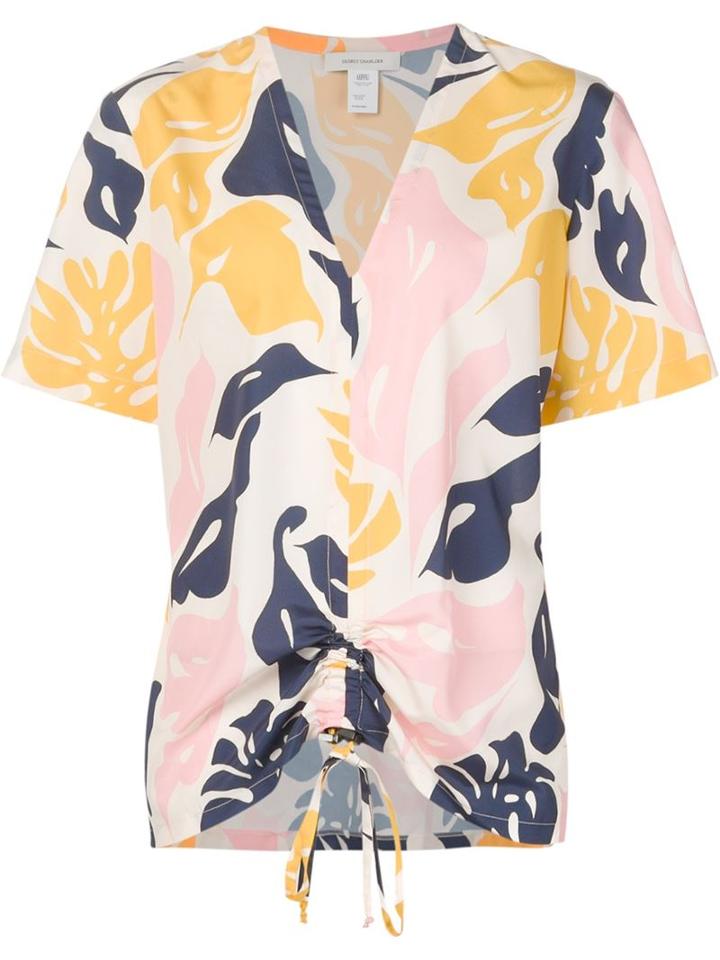 Cedric Charlier Leaf Print Drawstring Top