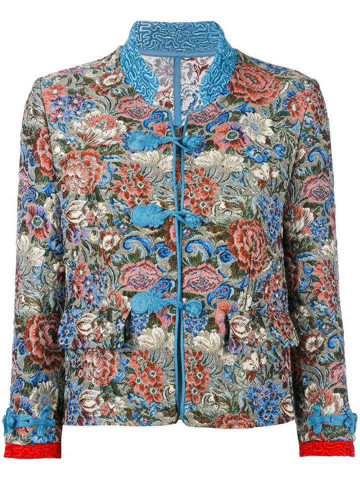 Ermanno Scervino Floral Jacquard Jacket, Women's, Size: 44, Blue, Polyester/cotton/acrylic/silk