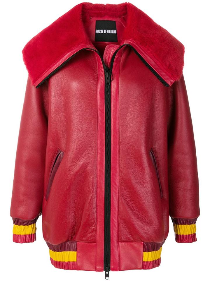 House Of Holland Shearling Varsity Jacket - Red