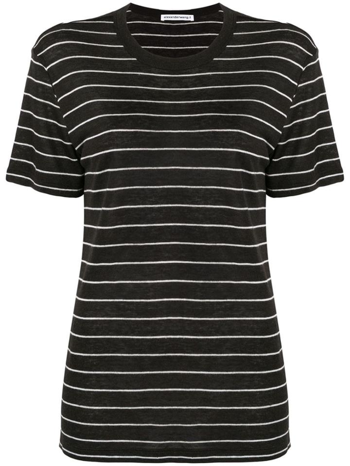 T By Alexander Wang Striped Knitted T-shirt - Black