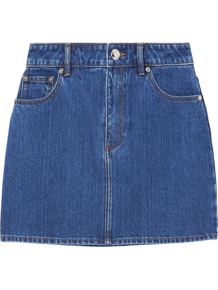 Burberry Deer Motif Japanese Denim Mini Skirt - Blue