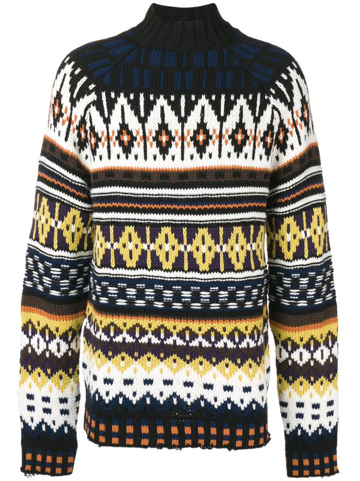 Msgm Intarsia-knit High Neck Jumper - Black