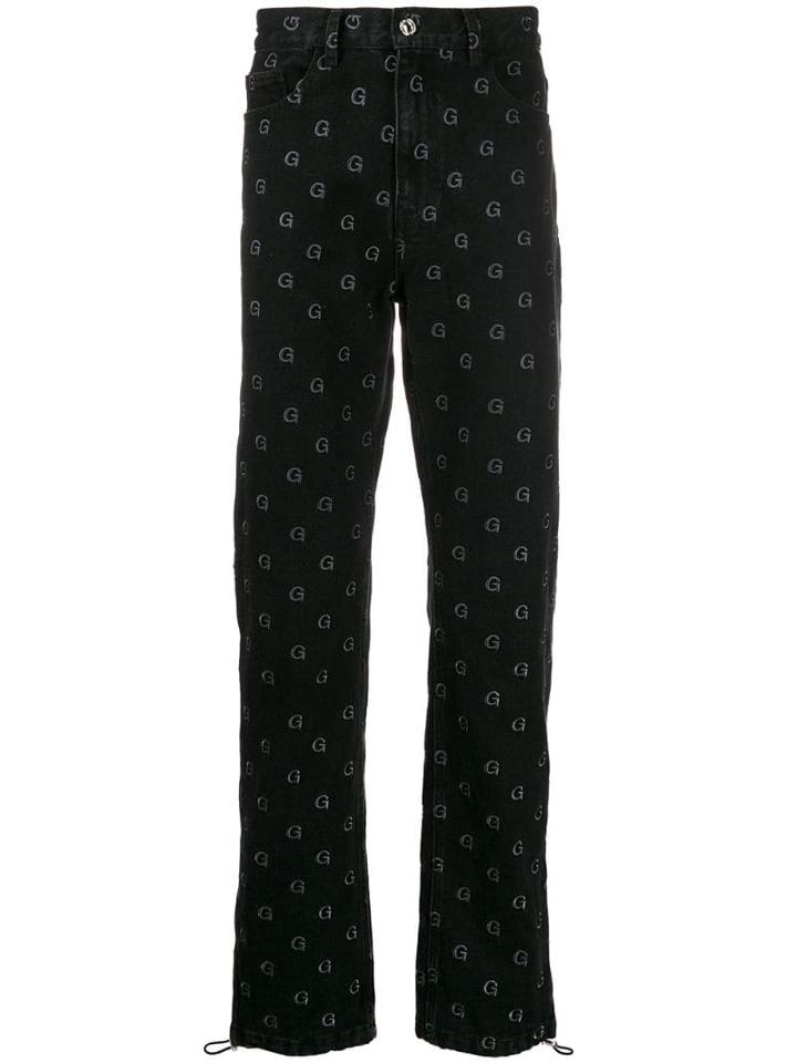 Geo Monogram Print Trousers - Black