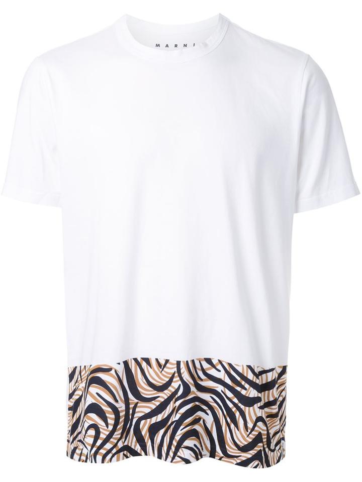 Marni Printed Front Hem T-shirt, Men's, Size: 48, White, Cotton