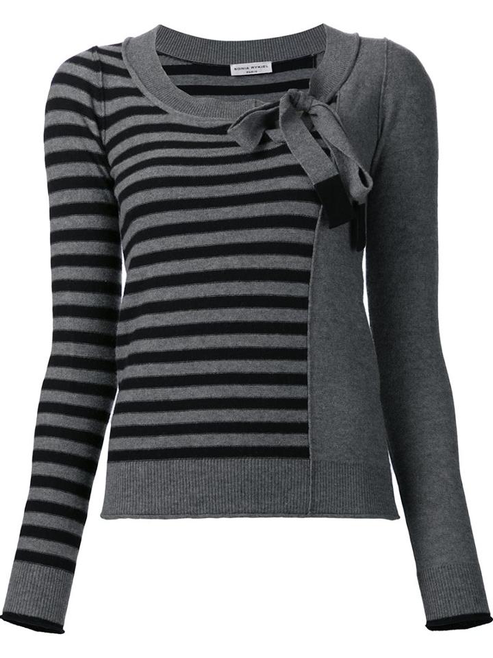 Sonia Rykiel Striped Bow Collar Jumper, Women's, Size: Medium, Grey, Cashmere/wool