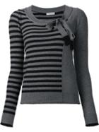 Sonia Rykiel Striped Bow Collar Jumper, Women's, Size: Medium, Grey, Cashmere/wool