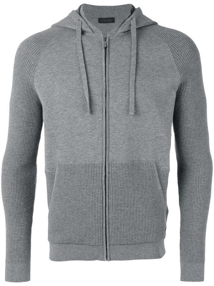 Z Zegna - Panelled Zipped Hoodie - Men - Cotton - L, Grey, Cotton
