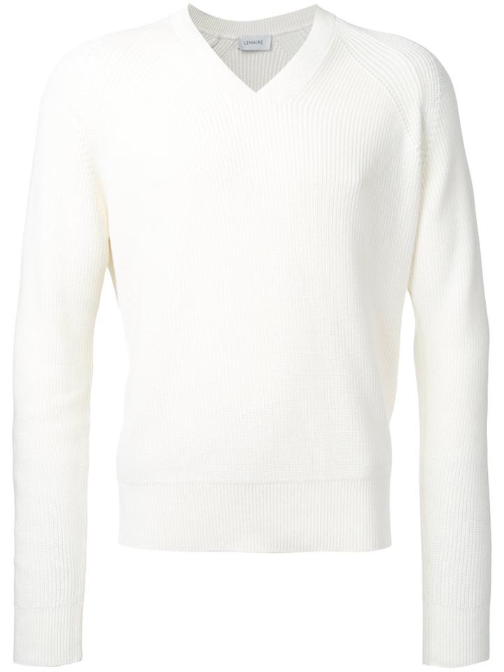 Lemaire Ribbed Detail Jumper, Men's, Size: Medium, White, Cotton
