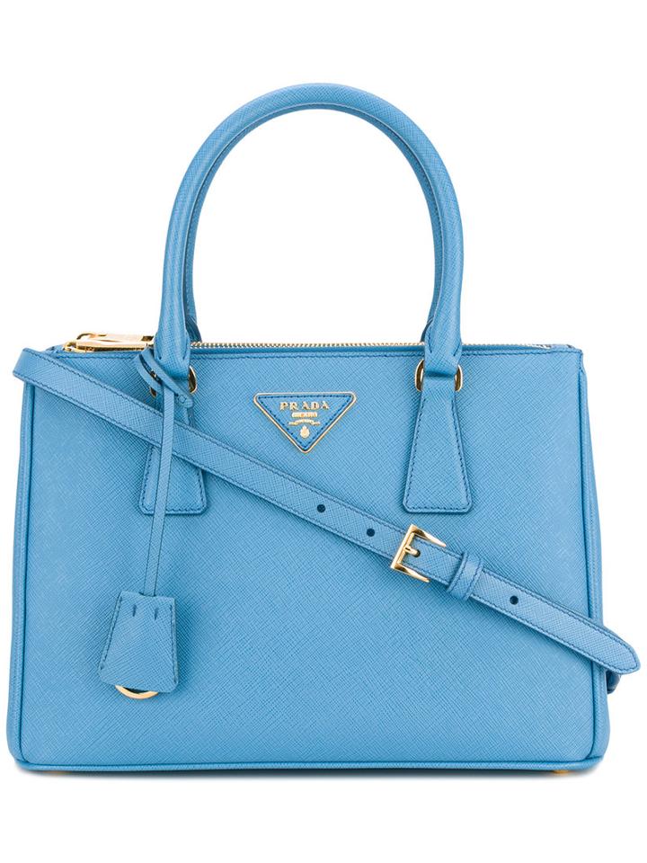 Prada Logo Plaque Shoulder Bag, Women's, Blue, Leather