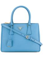 Prada Logo Plaque Shoulder Bag, Women's, Blue, Leather