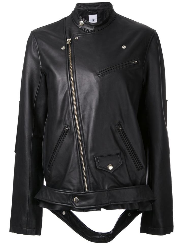 Maison Mihara Yasuhiro Loose-fit Leather Biker Jacket, Women's, Size: 38, Black, Lamb Skin