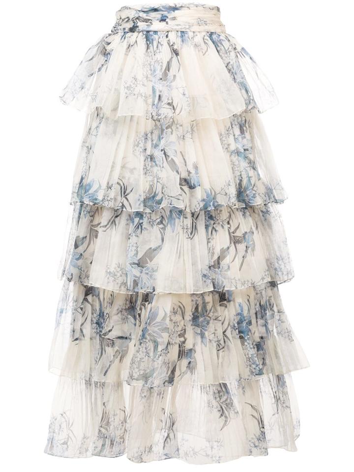 Johanna Ortiz Printed Tiered Maxi Skirt - White