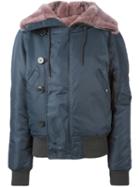 Liska Mink Fur Lapel Bomber Jacket, Women's, Size: Small, Blue, Mink Fur/polyamide