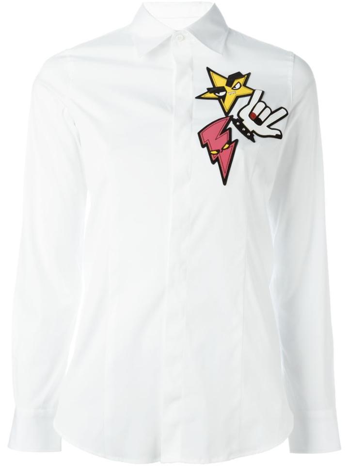 Dsquared2 'punk' Patch Classic Shirt, Women's, Size: 44, White, Spandex/elastane/polyurethane/polyester/cotton