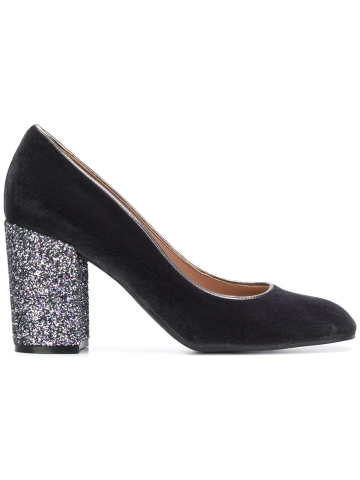 Pollini Glitter Chunky Heel Pumps - Green