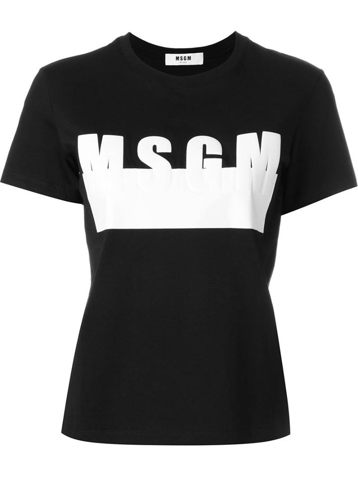 Msgm Logo Print T-shirt, Women's, Size: M, Black, Cotton