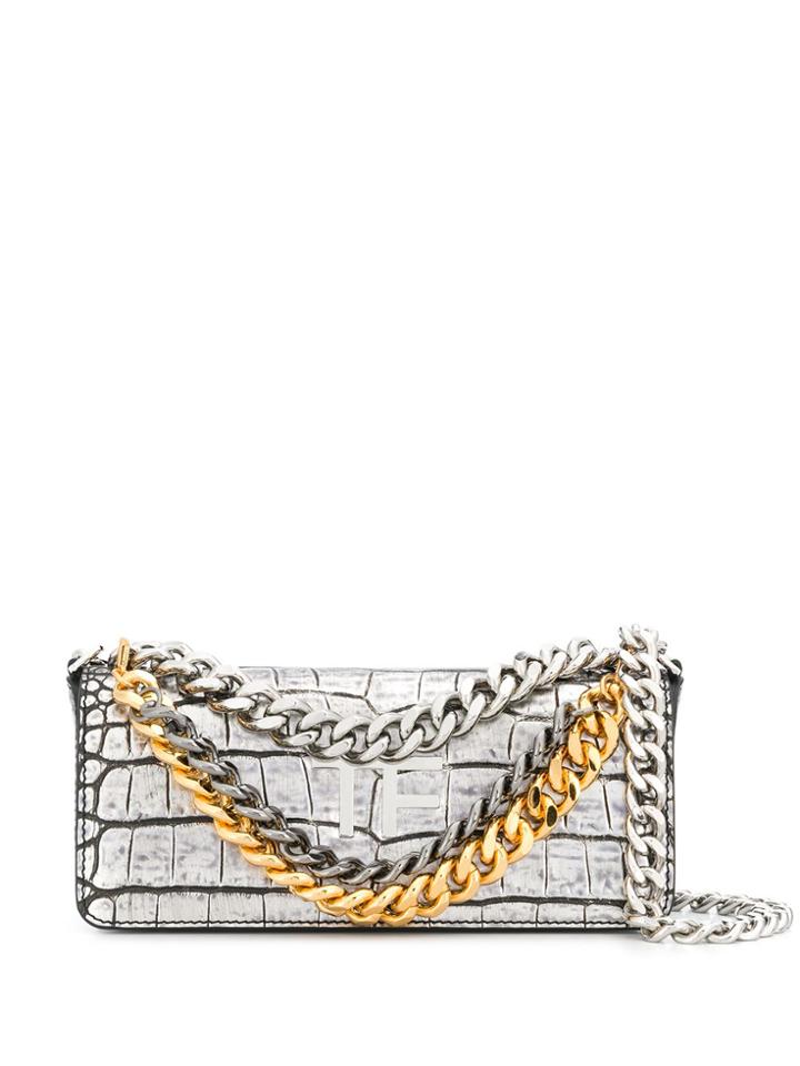 Tom Ford Crocodile Embossed Shoulder Bag - Silver