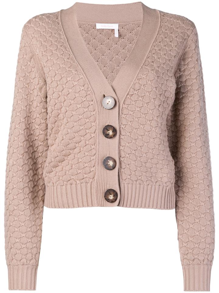 See By Chloé Textured V-neck Cardigan - Nude & Neutrals