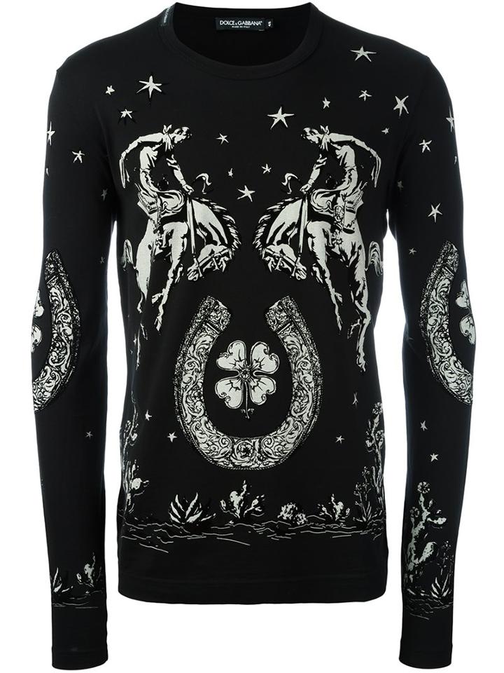 Dolce & Gabbana Horse Print Sweatshirt, Men's, Size: 48, Black, Cotton