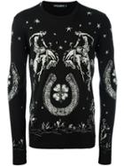 Dolce & Gabbana Horse Print Sweatshirt, Men's, Size: 48, Black, Cotton