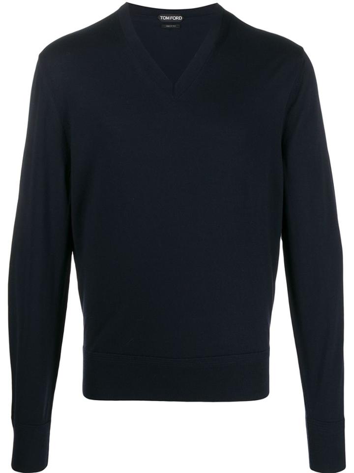 Tom Ford V-neck Knitted Jumper - Blue