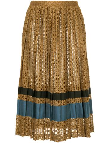 Non Tokyo Lace Midi Skirt With Pleated Panels - Brown