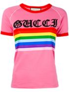 Gucci - Loved Rainbow Stripe T-shirt - Women - Cotton/polyester - Xs, Pink/purple, Cotton/polyester