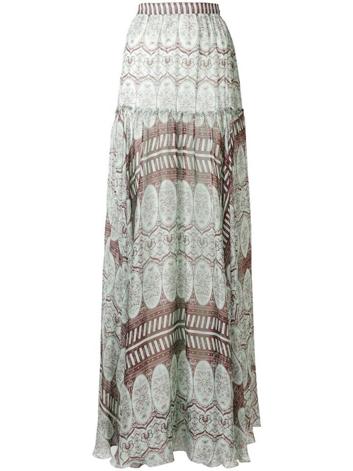 Giambattista Valli Ethnic Printed Full Skirt - Green