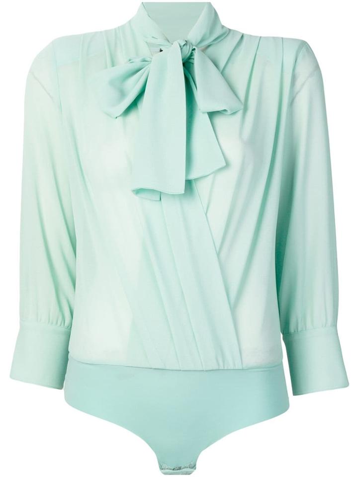 Elisabetta Franchi Neck-tied Wrap Bodysuit Top - Green