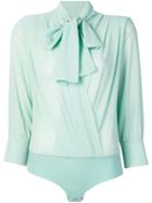 Elisabetta Franchi Neck-tied Wrap Bodysuit Top - Green