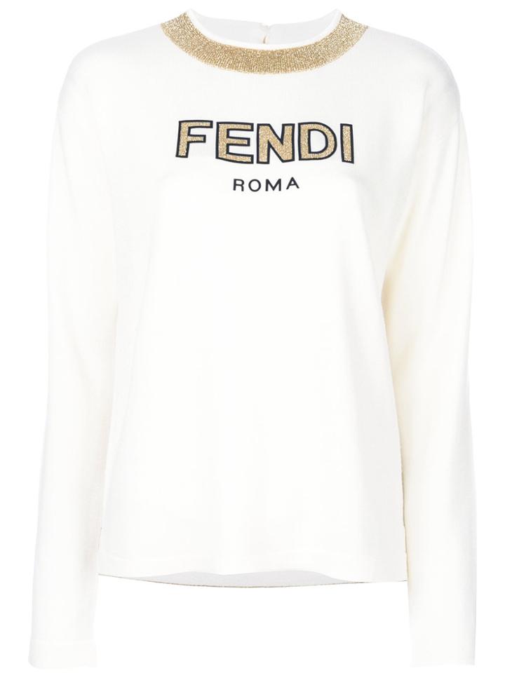 Fendi Logo Printed Sweatshirt - White