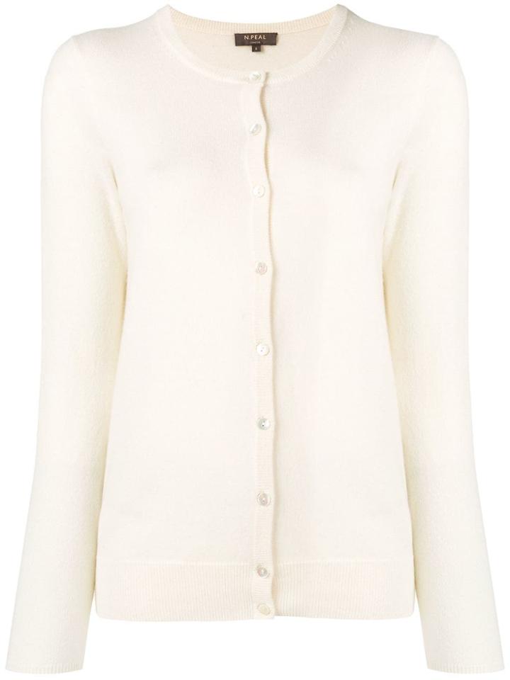 N.peal Round Neck Cardigan - White