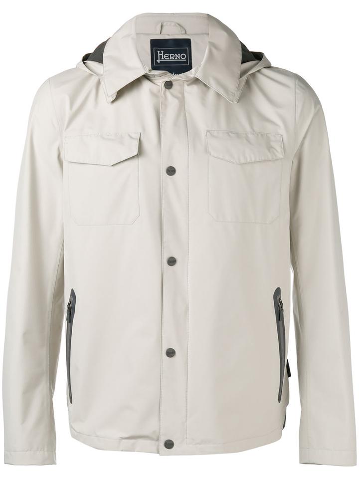 Herno Hooded Press-stud Jacket, Men's, Size: 50, Nude/neutrals, Polyester/fluorofibra