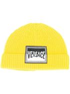 Versace Logo Patch Wool Beanie - Yellow