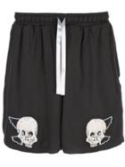 Lost Daze Skull Print Silk Shorts - Black
