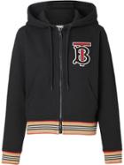 Burberry Icon Stripe Zip-front Hoodie - Black