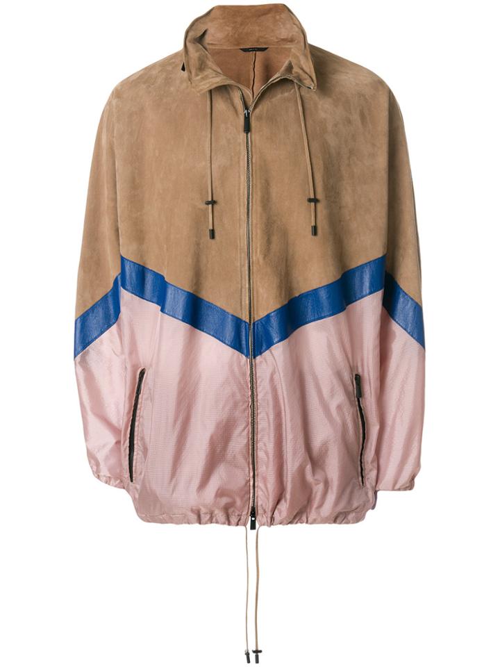 Fendi Mixed Fabric Bomber Jacket - Brown