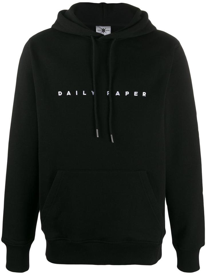 Daily Paper Drawstring Logo Print Hoodie - Black