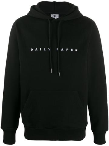 Daily Paper Drawstring Logo Print Hoodie - Black