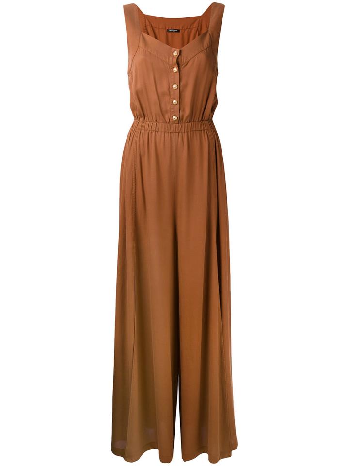 Balmain - Button Jumpsuit - Women - Lyocell - 42, Brown, Lyocell
