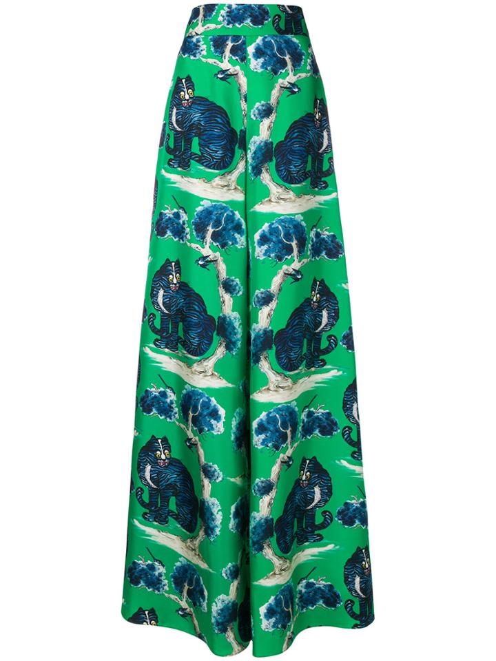 Gucci Cat Print Flared Trousers - Green